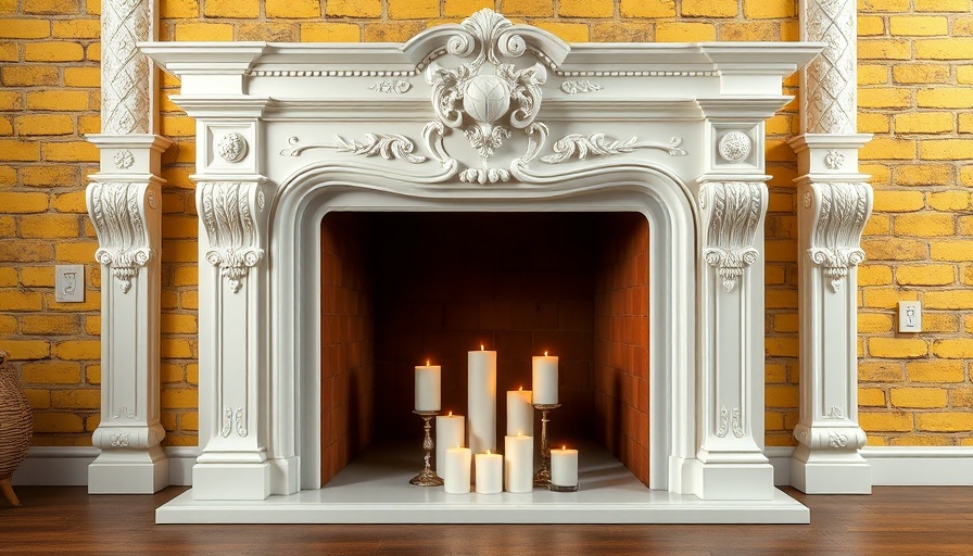 Elegantly repurposed fireplace with candles and intricate carvings.