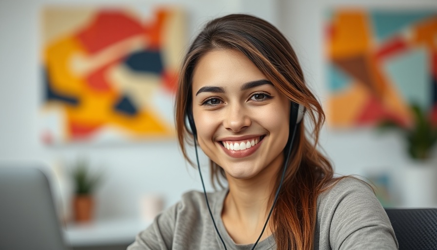 Smiling woman on video call offering webinar promotion tips.