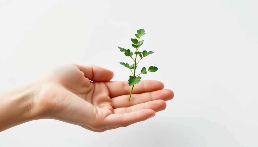 Green-painted hand holding sapling, symbolizing climate tech.