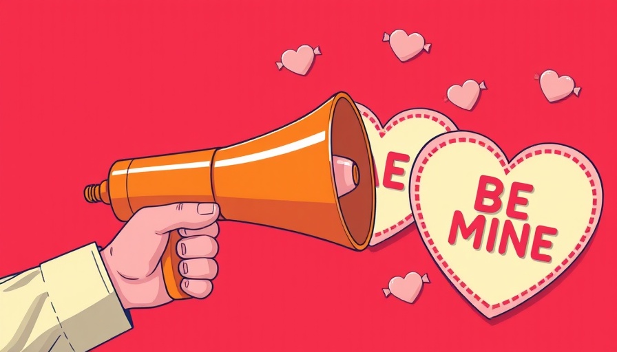 Valentine's Day Marketing Evolution visual with megaphone and candy hearts.