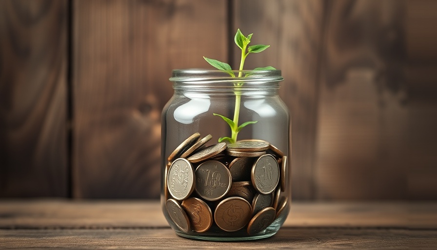 Glass jar with coins growing plant symbolizing VC investment in climate tech.