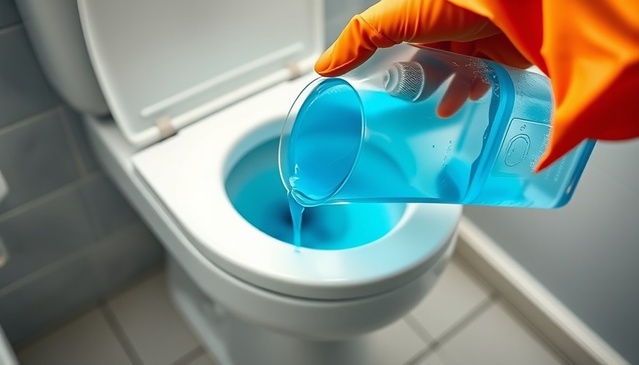 Unclogging a toilet with dish soap in a measuring cup.