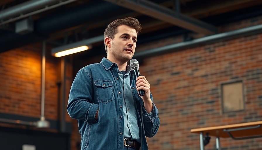 Man speaks on stage against urban backdrop, Bird leaves Europe due to AI regulations.