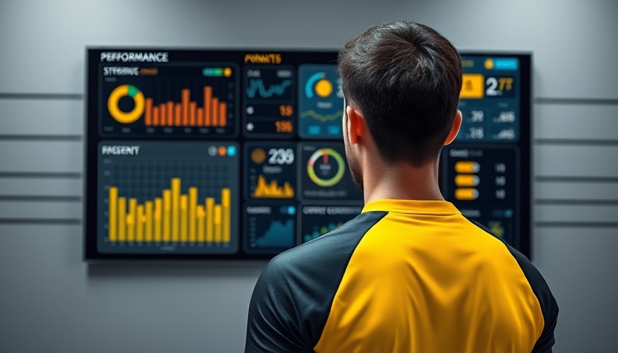 Athlete reviewing performance stats in sports tech interface.