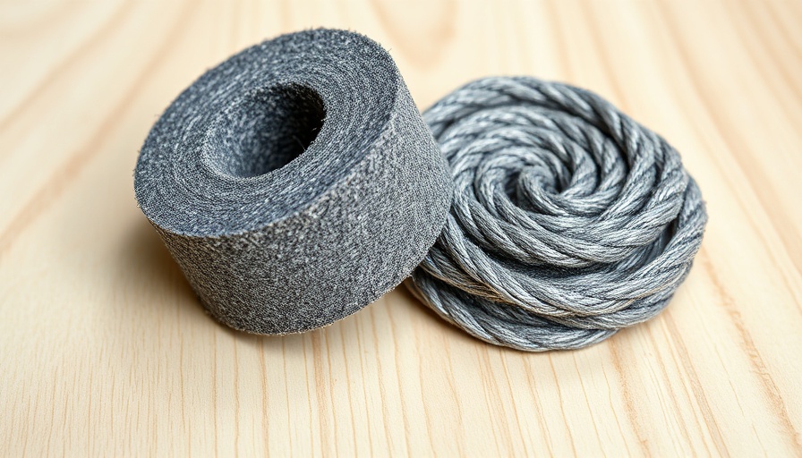 Close-up of two steel wool pads on light wood surface.