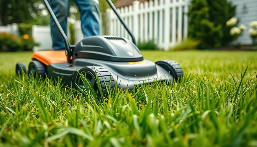 Getting Rid of Crabgrass - Lawn mower cutting grassy yard with crabgrass.