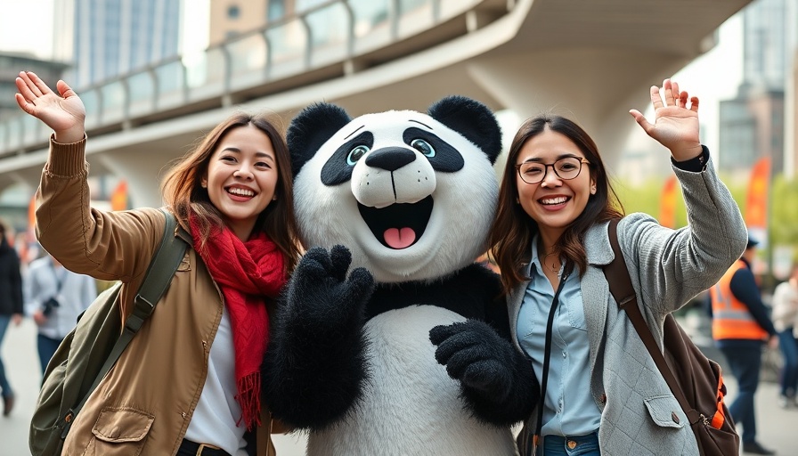 Joyful group celebrating WeWard walking rewards app with panda mascot.