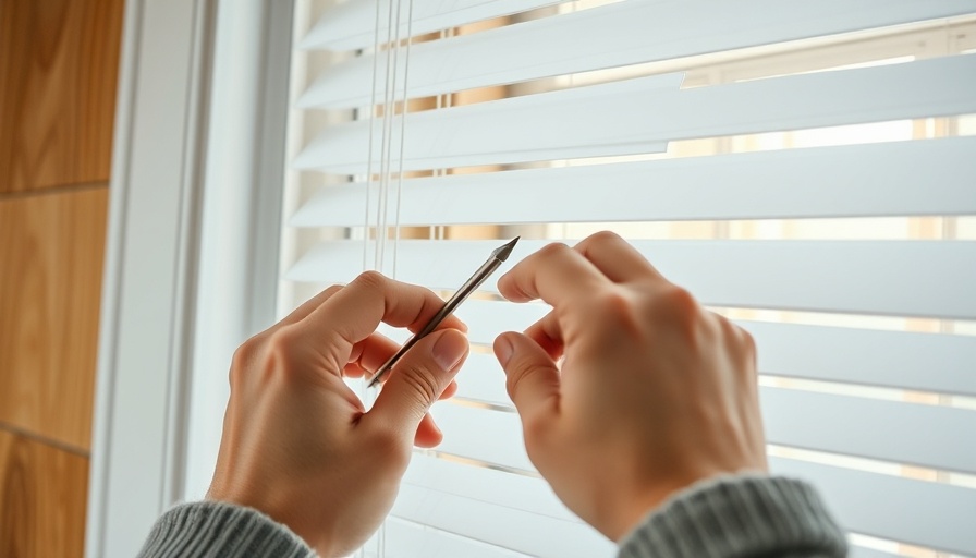 Hands adjusting mini blinds with a screwdriver, indoor setting.