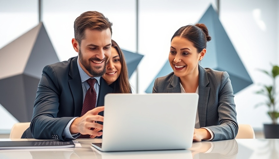 Professionals discussing strategies on a laptop related to succession planning.