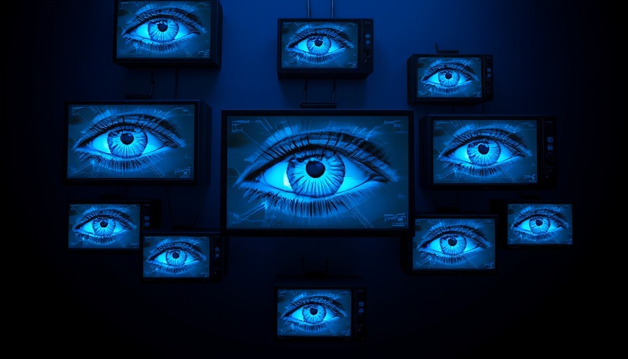 Big Tech data sharing concept with multiple screens forming an eye.