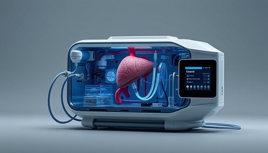 Modern organ preservation technology device on gray background.