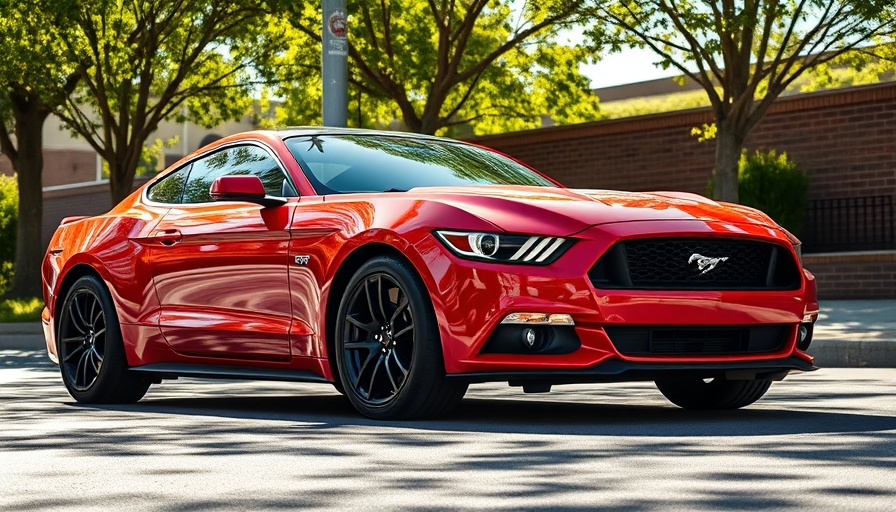 Ford Mustangs Recall warning on a red Mustang parked on street.