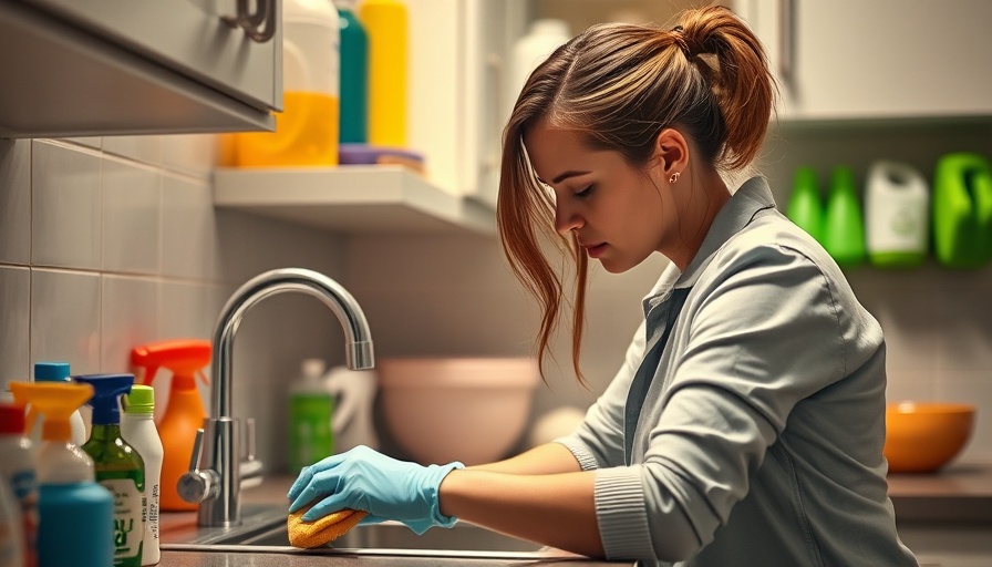 Woman cleaning to prevent pests from entering home, under sink cleaning.