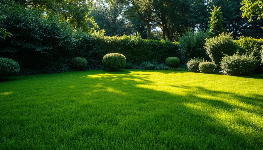 Lush green lawn surrounded by foliage, ideal garden scene.