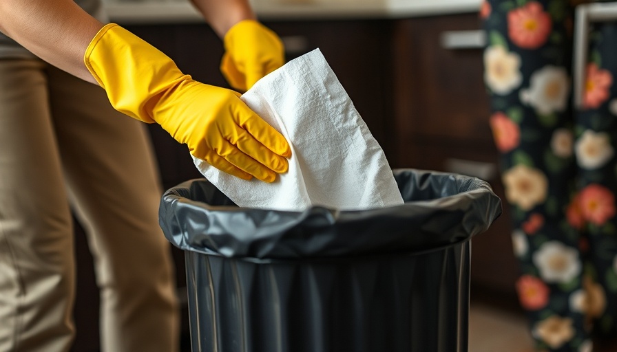 Bright yellow gloves cleaning a garbage can to eliminate odors.