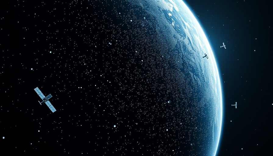 Abstract space visualization of satellites orbiting Earth