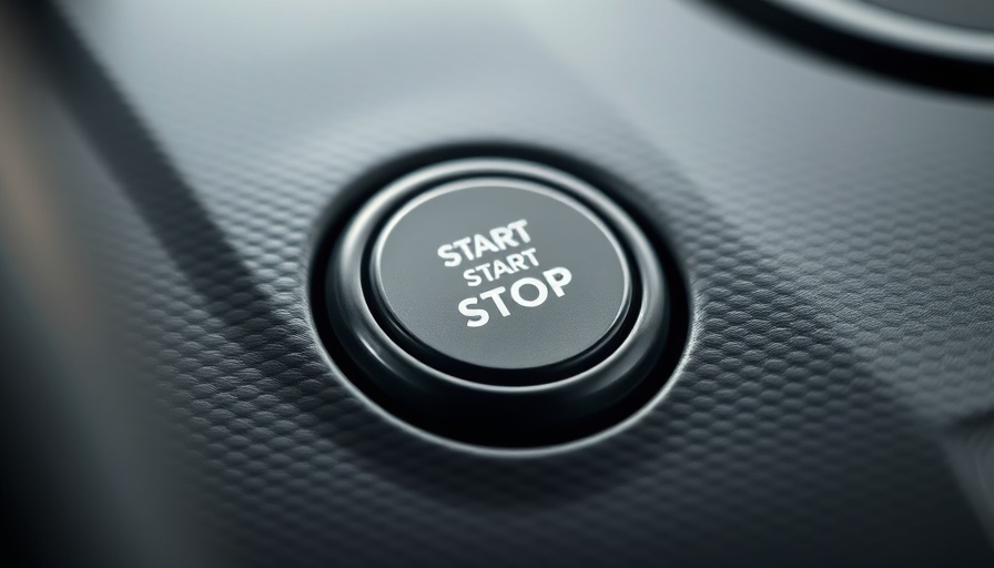 Close-up of an engine start-stop button on car dashboard, auto start-stop feature benefits