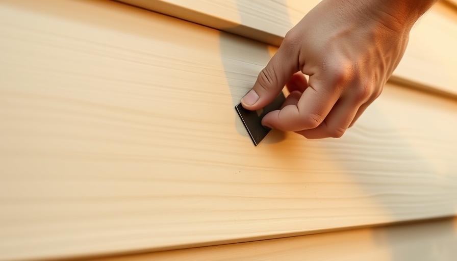 Close-up of hand with beige vinyl siding installation tips.