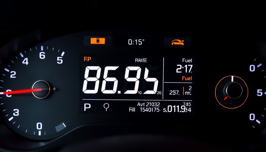 Car dashboard showing fuel range and MPG estimate display.