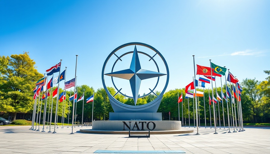 NATO emblem sculpture with flags symbolizing unity in biotechnology investment