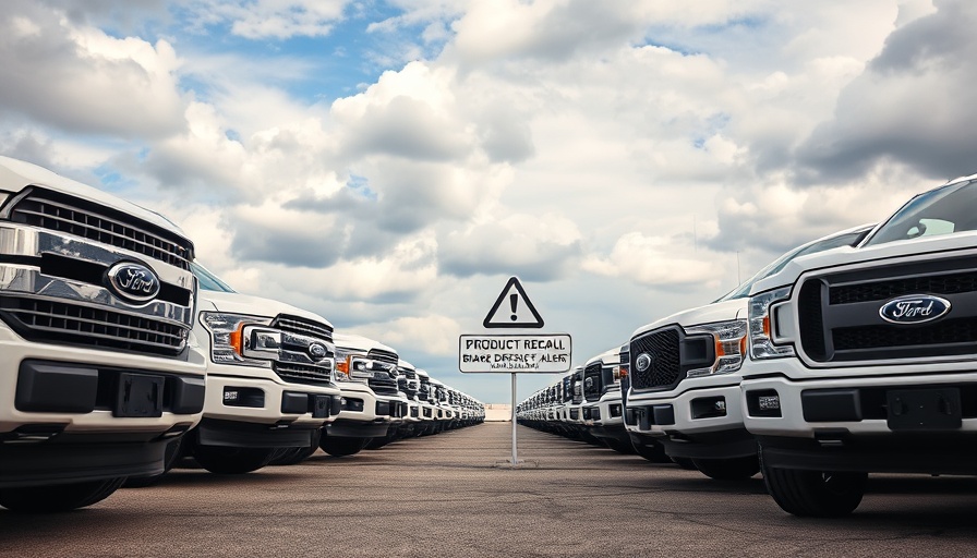 Ford trucks with recall sign due to brake defect.