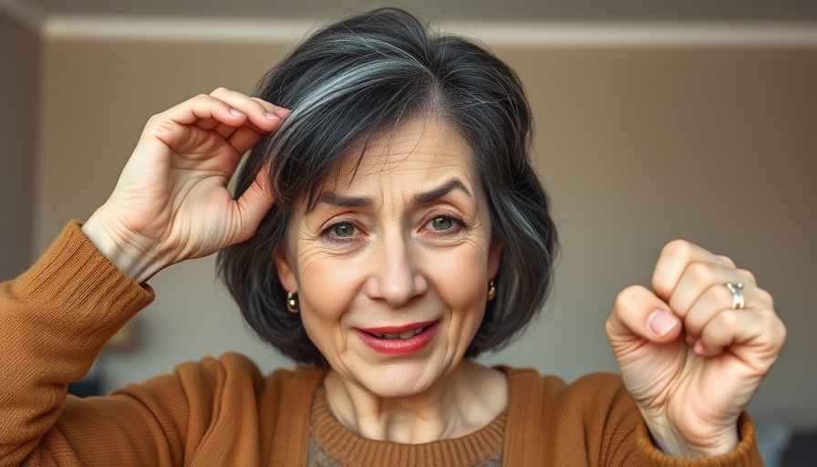 Middle-aged woman showing frustration and triumph, AI marketing strategy.