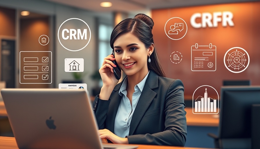 Hotel receptionist using CRM software, vibrant office setting.