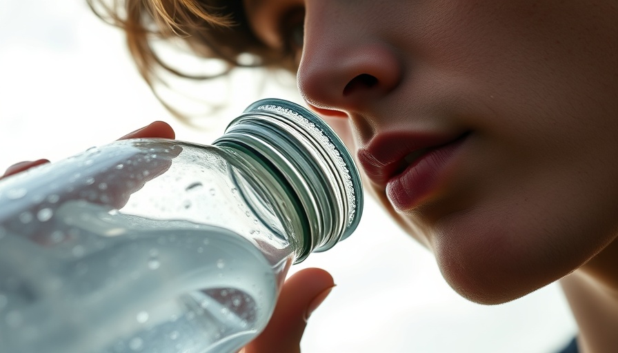 Close-up of a person drinking water from a clear bottle.