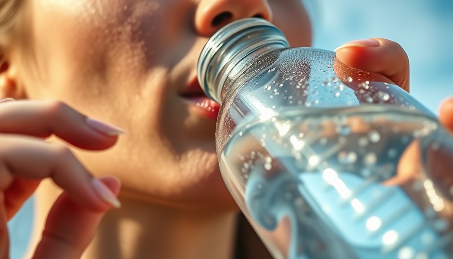 Close-up of woman drinking water, focus on clear bottle.