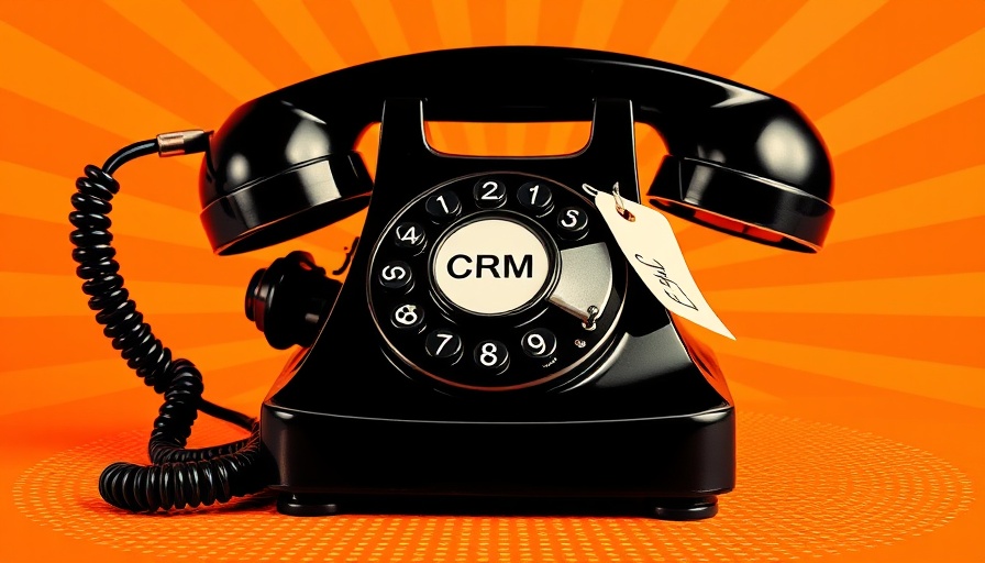 Vintage phone with CRM tag in a retro orange design for best CRMs for call center businesses.