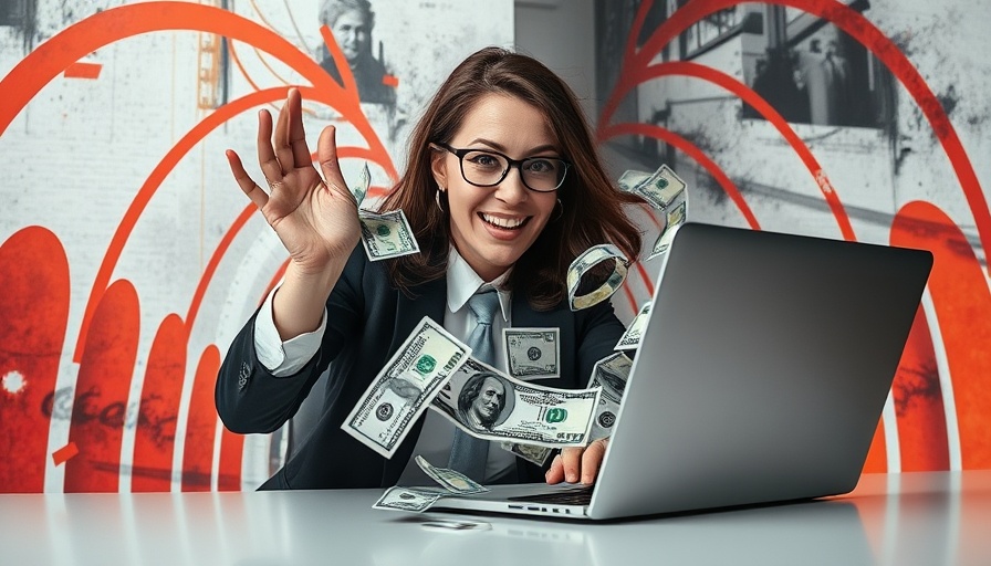 Businesswoman reaching for money, surreal marketing concept