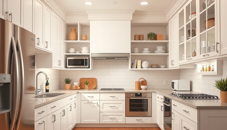 Kitchen with white cabinets showcasing small appliance storage ideas