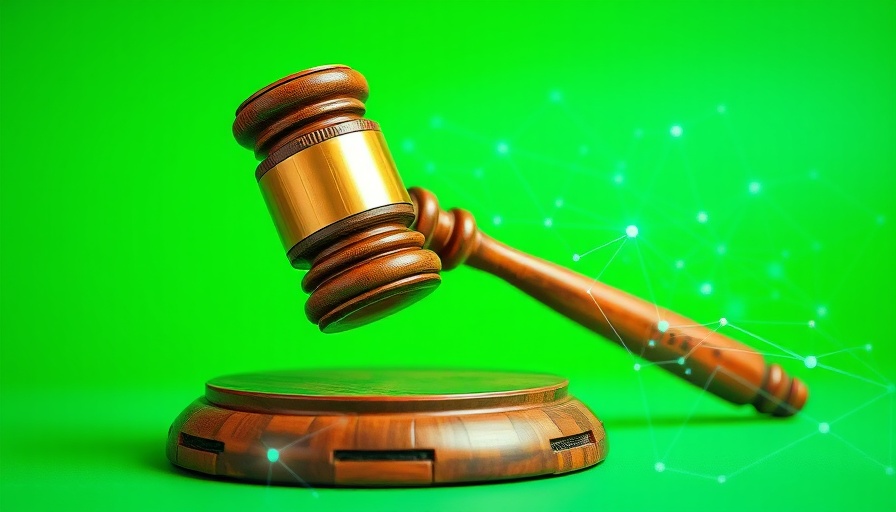 Judge's gavel overlaid with digital networks, symbolizing AI in the legal system.