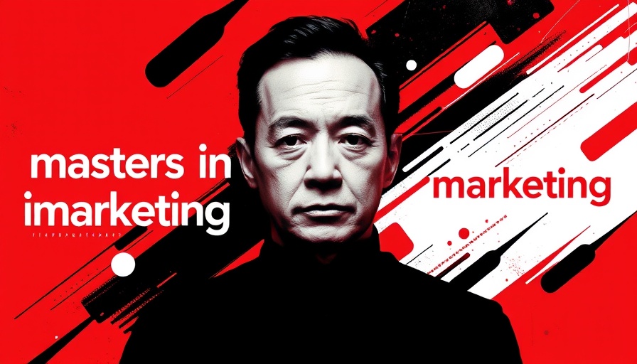 Graphical image of a person with marketing elements and abstract design.