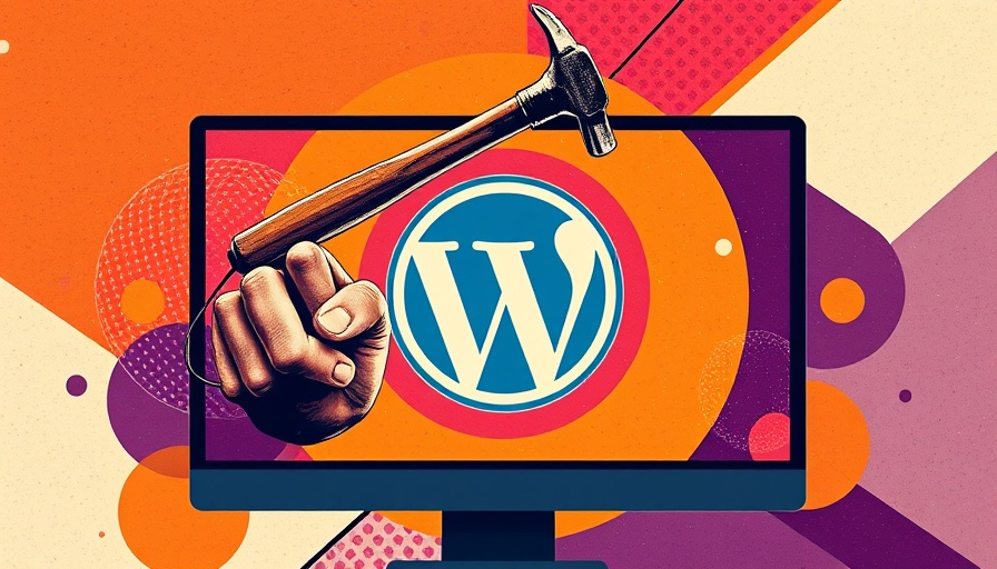 Get started with WordPress collage with logo, mouse, and hammer.