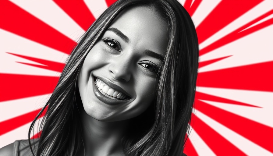 Stylized pop art portrait of smiling woman with graphic elements, safety to fail in creative teams.