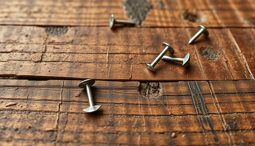 Close-up of staples in aged wooden subfloor