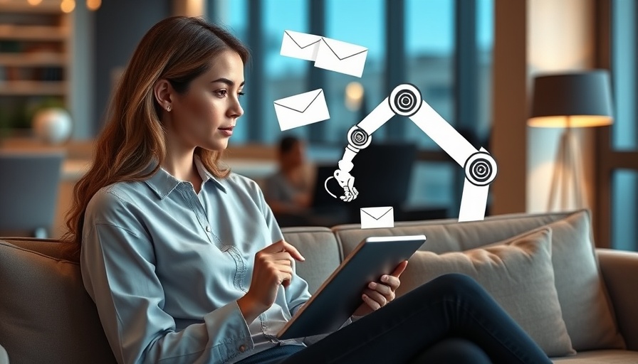 Young woman learns automation tools with robotic illustration.