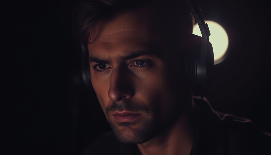 Moody podcast host in a dark studio, It's Supposed To Be Hard.