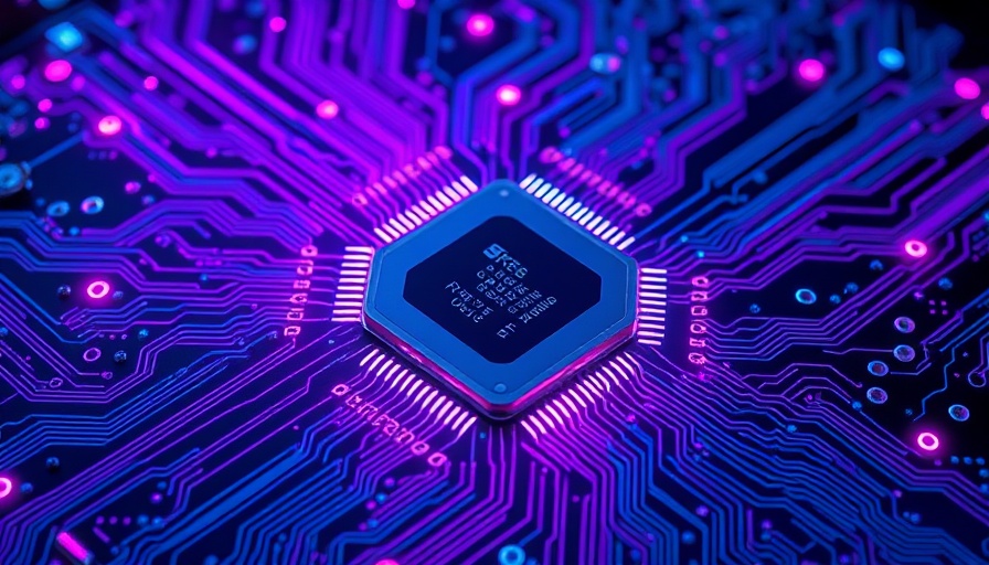 Futuristic CPU design on circuit board for supercomputing