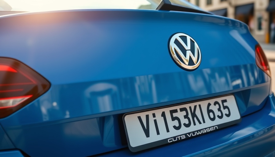 Blurred license plate on blue Volkswagen car, highlighting rules for personalized license plates.