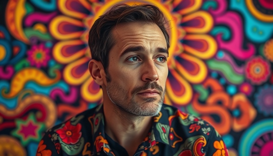Psychedelics and Mental Health, colorful collage, thoughtful expressions.