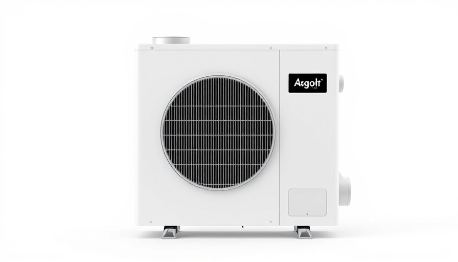 Sleek R-454B water-source heat pump in minimalistic white setting.