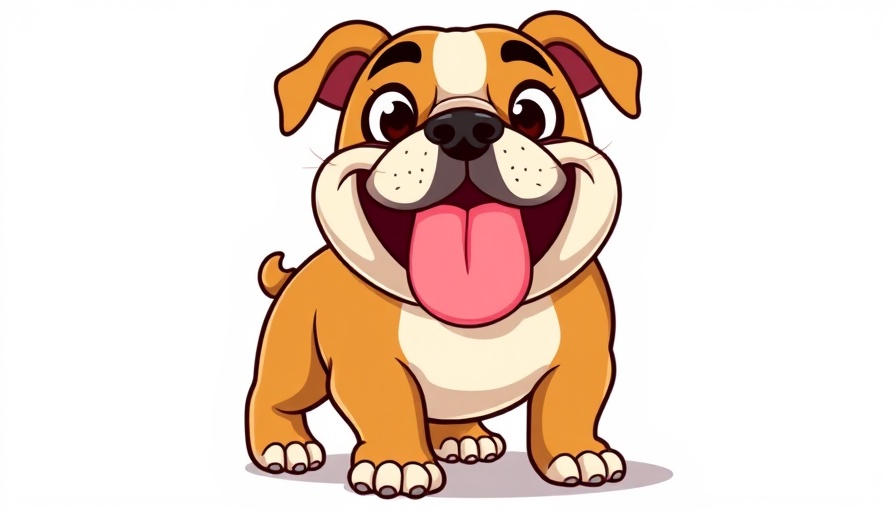 Cartoon bulldog with 'The Dogington Post' text, dog adoption story