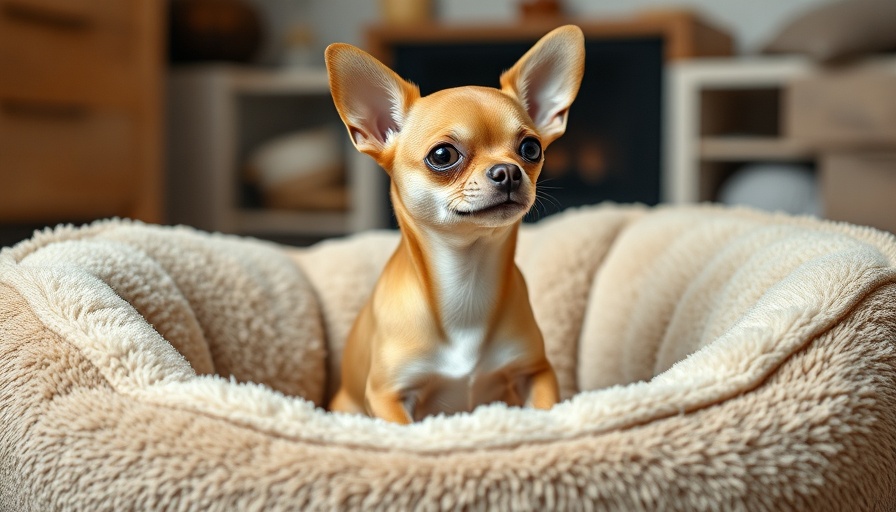 Alert chihuahua in dog bed, reverse sneezing focus.