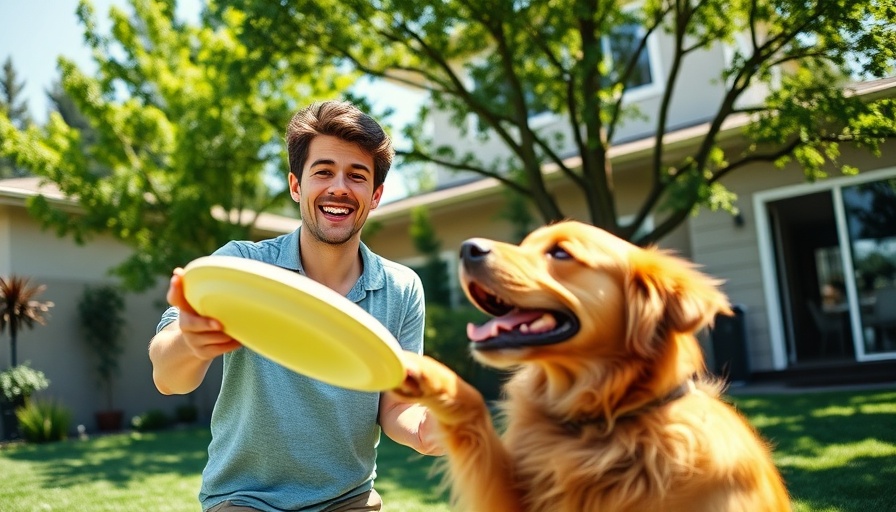 Eco-friendly dog routine: man and dog playing frisbee outdoors