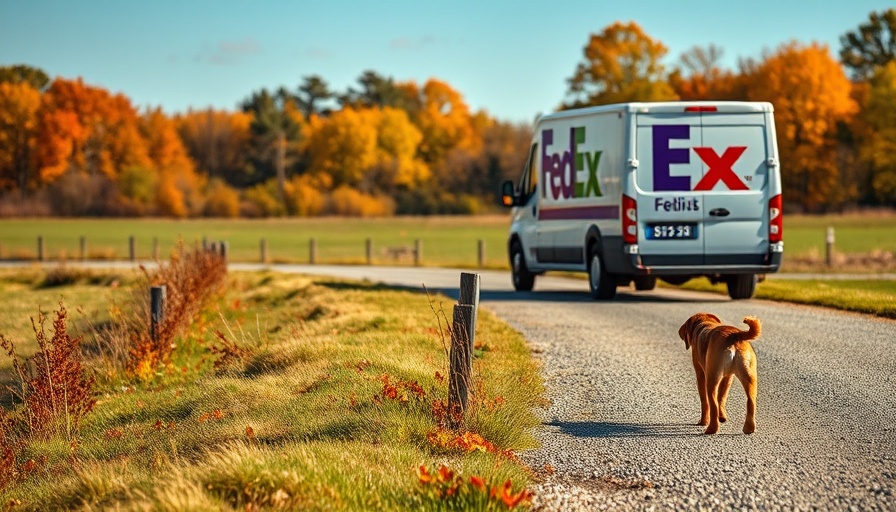 FedEx truck with dog on rural road, FedEx Dog Incident scenery