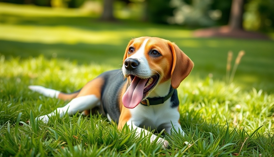 Beagle displaying playful dog behavior on grass.