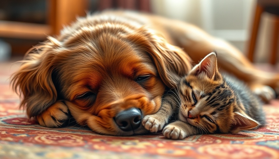 Dog and kitten in cozy setting, canine sleeping positions.