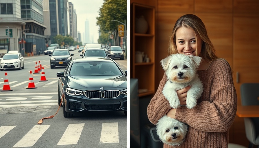 Abandoned dog near car and happy reunion indoors, vibrant scenes.